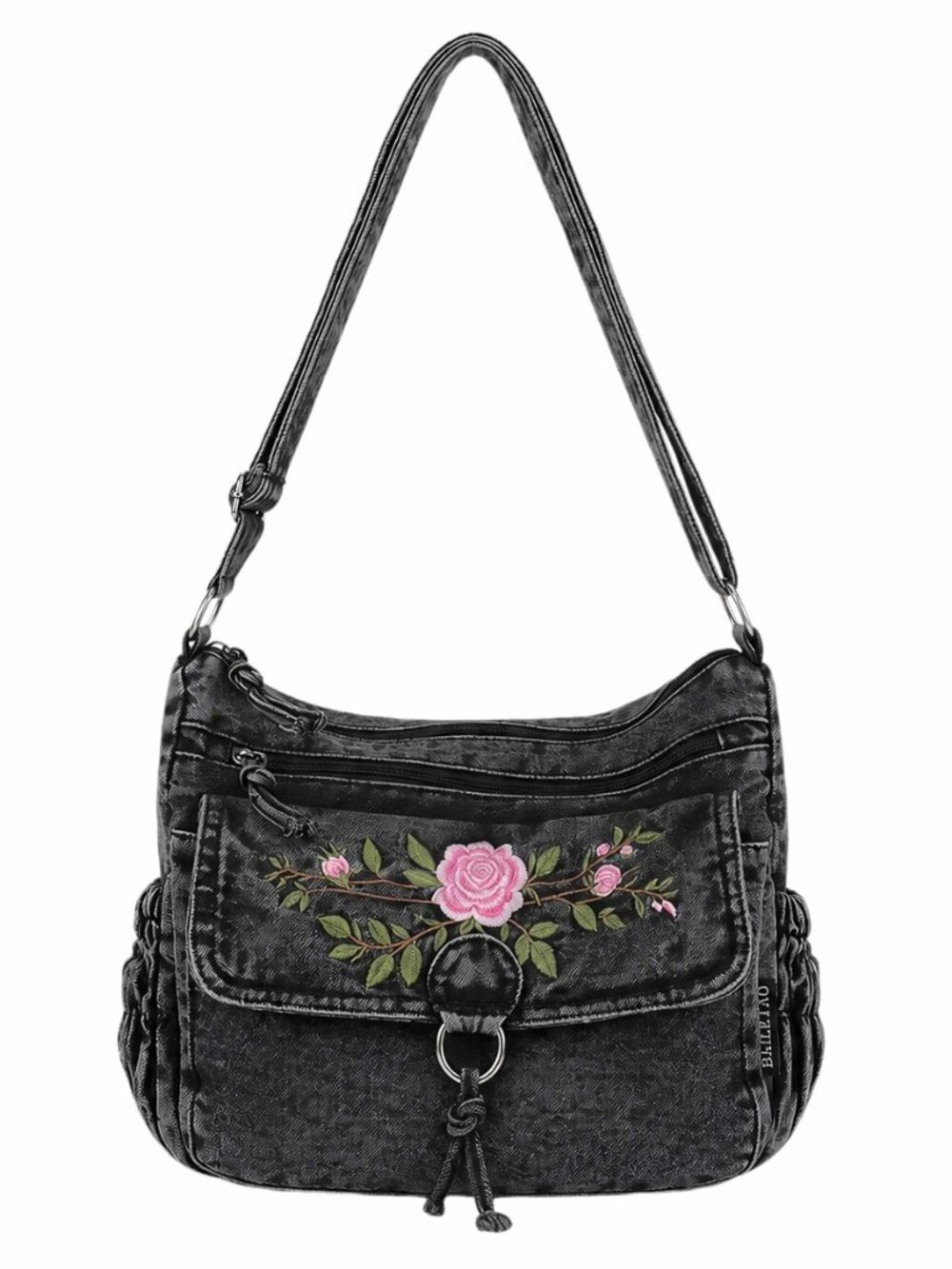 Floral Denim Purse Crossbody Bag, Jean Vintage Purse with Lots of Pockets